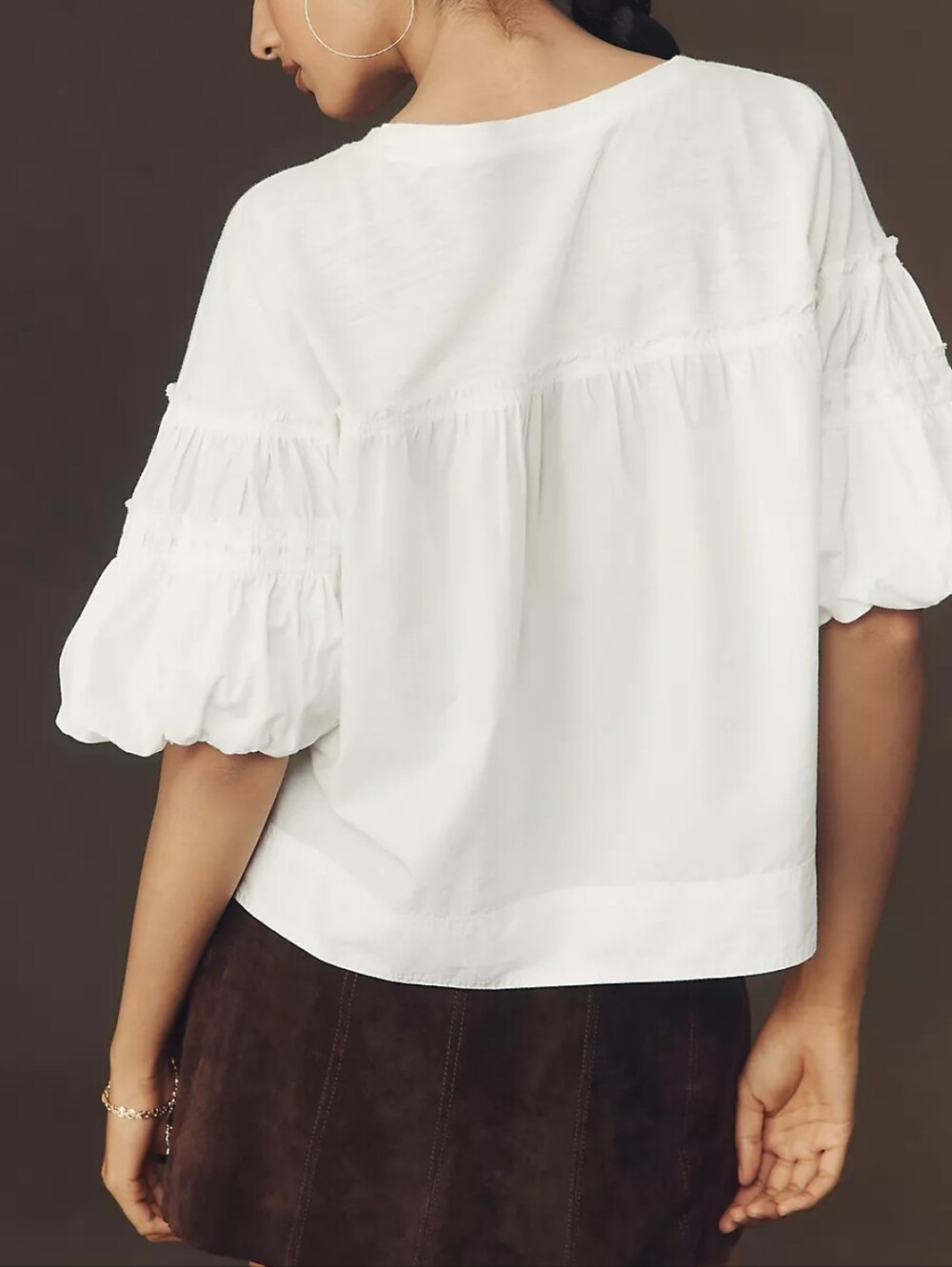 PILCRO ruched bell ruffle sleeve boxy blouse
